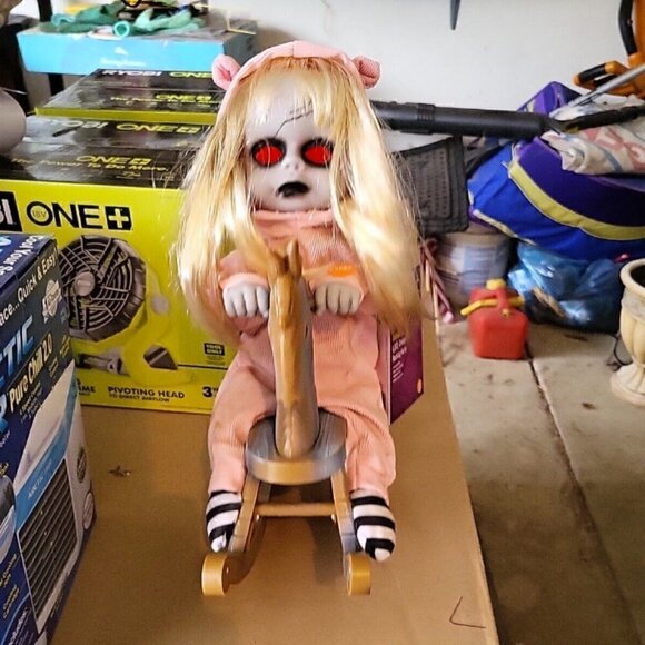 Nwt-"Last ONE"halloween 17" Animated Creepy Singing Doll on Rocking Horse Motion - Picture 8 of 16
